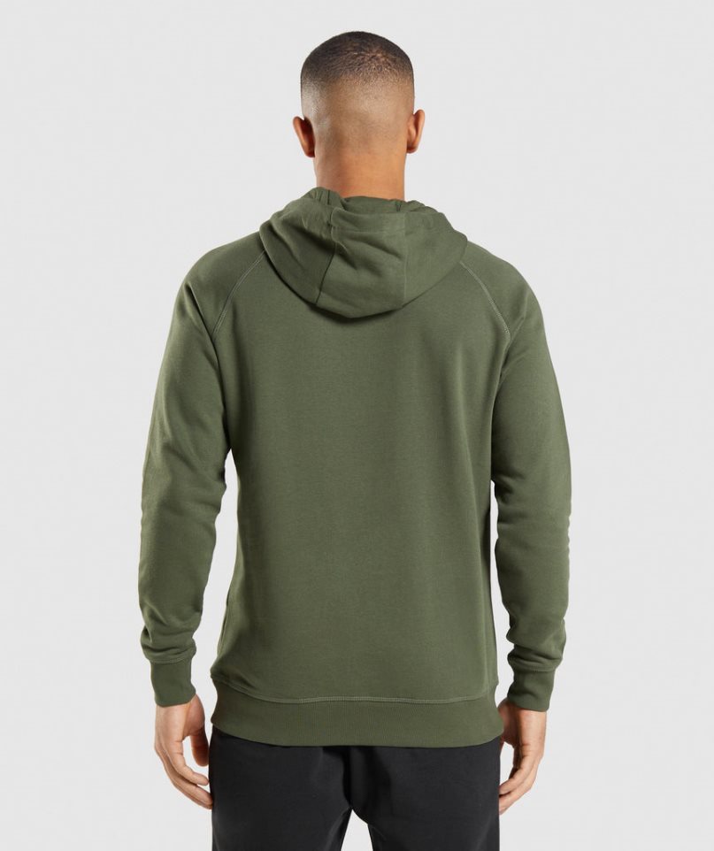 Men's Gymshark Crest Hoodie Olive | NZ 0AGNRJ